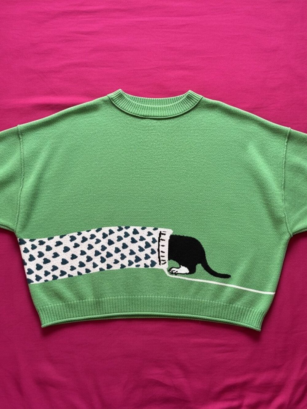 Anthropologie Goldie Cashmere Dachshund Sweater XL Green Intarsia Knit - Picture 6 of 8